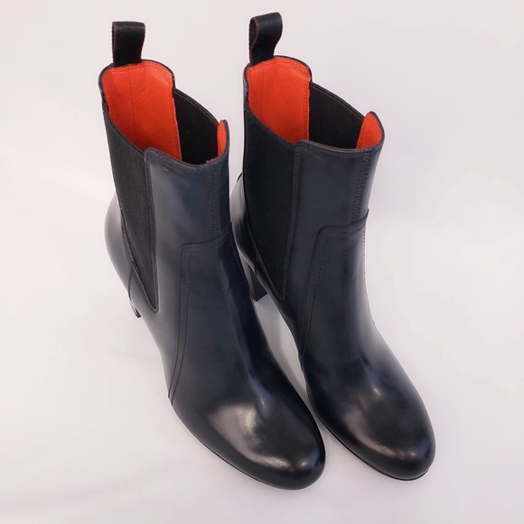 ❌ NWT Santoni Navy Blue Leather Chunky Heel Boots - Picture 3 of 7